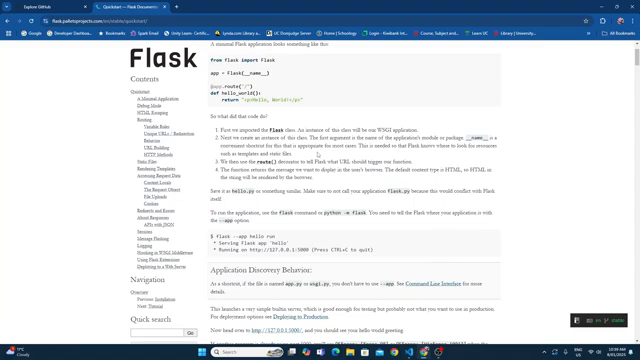 The Flask QuickStart documentation — a key reference throughout this tutorial series